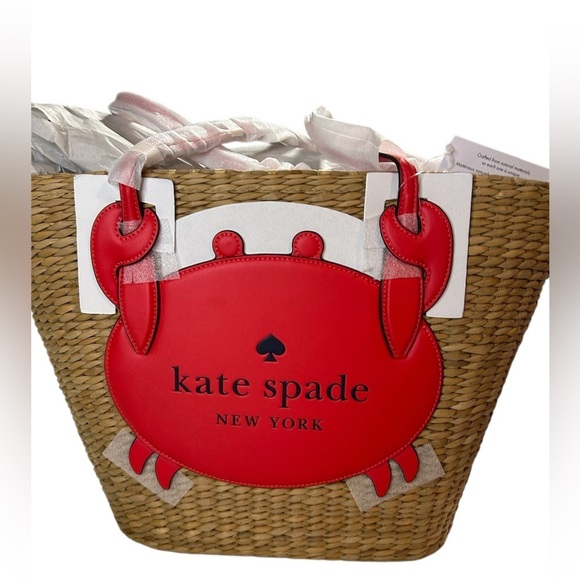 Kate Spade Red and Tan Straw Large Crab Tote, NWT - Picture 7 of 12